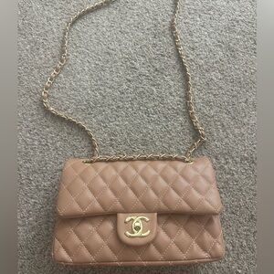 DUPE Tan Quilted Leather Shoulder Bag